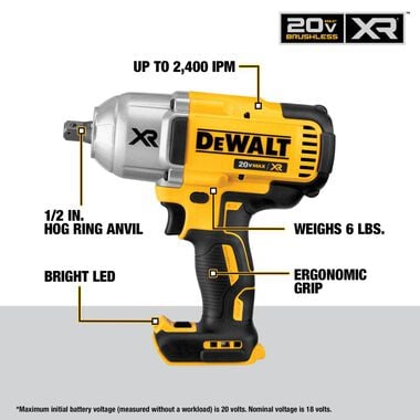 DEWALT 20V MAX XR 1/2in Impact Wrench with Detent Pin Anvil (Bare Tool), large image number 7