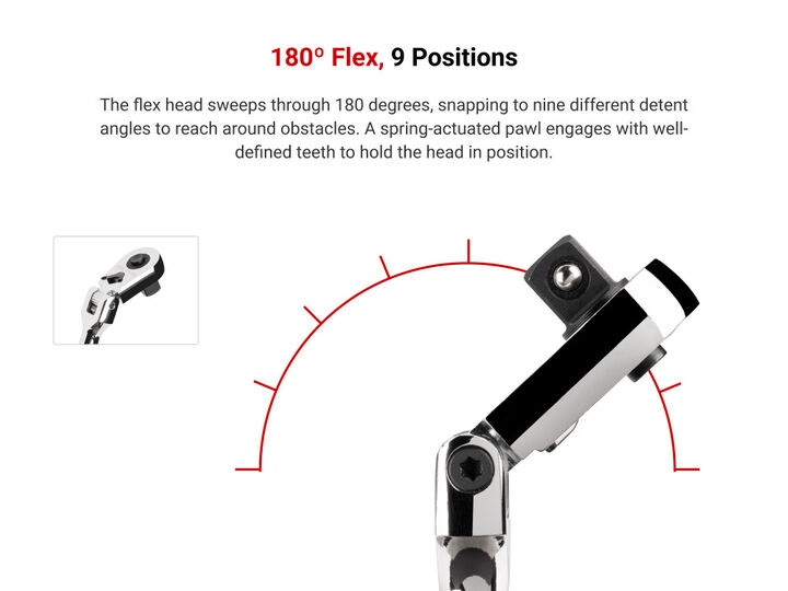 Tekton 1/4 Inch Drive x 6 Inch Flex Head Quick-Release Ratchet, large image number 2