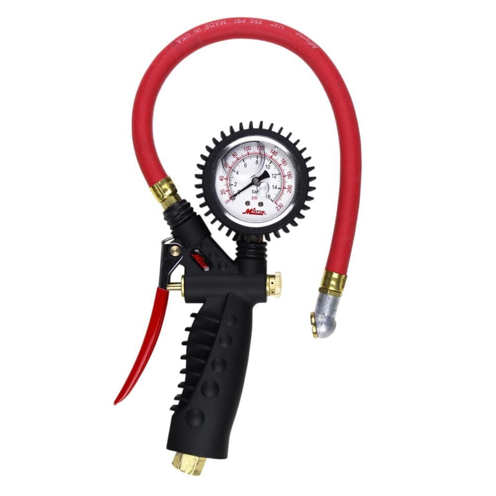 Milton S-575A Pro Analog Pistol Grip Inflator Gauge - Ball Foot Chuck and 15in Hose - 230 PSI, large image number 1