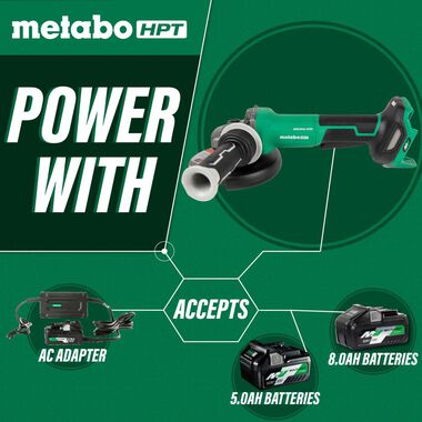 Metabo HPT 36V MultiVolt 6in Angle Grinder Paddle Switch Variable Speed Cordless (Bare Tool), large image number 2