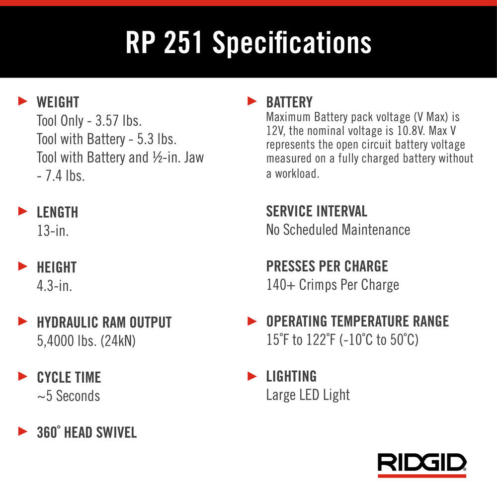 Ridgid RP 251 Press Tool Battery Kit with 1/2 Inch, 3/4 Inch and 1 Inch PureFlow Jaws, large image number 6