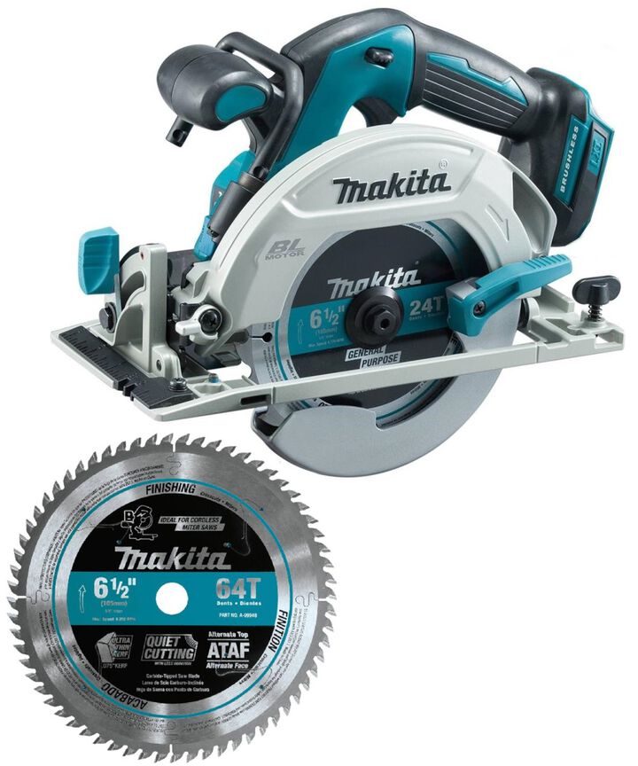 Makita 18V LXT Lithium-Ion Brushless Cordless 6-1/2 Inch Circular Saw (Bare Tool) & 64T Carbide-Tipped Ultra-Thin Kerf Saw Blade