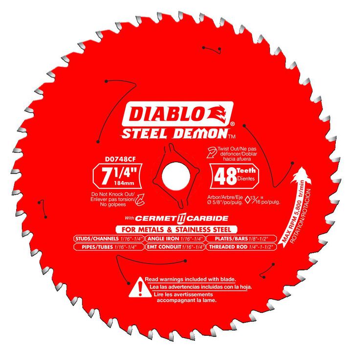 Diablo Tools 7-1/4 inch x 48 Tooth TCG Cermet II Steel Demon Medium Metal & Stainless Cutting Circular Saw Blade with 5/8 inch Diamond Arbor, large image number 2