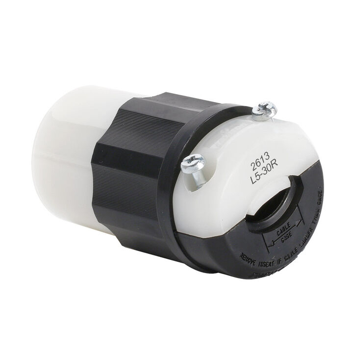 Leviton 30A 125V 2 Pole 3 Wire Black & White Locking Connector, large image number 1
