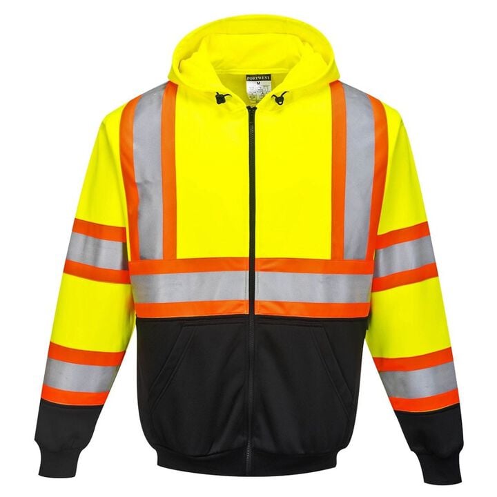 Portwest Yellow and Black Kansas Zipped Hoodie - XXXL