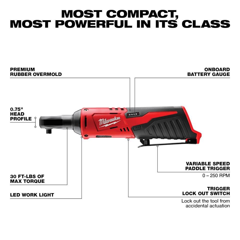 Milwaukee M12 Cordless 1/4 In. Ratchet (Bare Tool), large image number 2