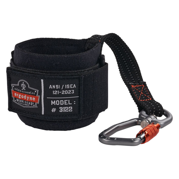 Ergodyne Squids 3122 Black Tool Lanyard - Wrist Pull-On Carabiner Anchor