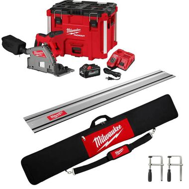 Milwaukee M18 FUEL 6 1/2 Plunge Track Saw Kit 55inch Guide Rail with Clamps & Bag Bundle