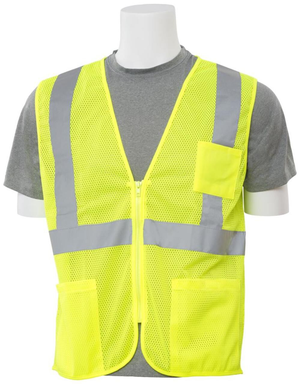 ERB S363P Class 2 Mesh Hi Vis Lime Safety Vest with 4 Pockets, Size Small – 61646