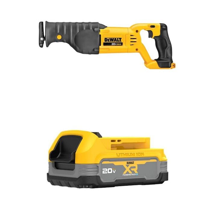 DEWALT 20V MAX Reciprocating Saw & 20V MAX XR POWERSTACK Compact 1.7Ah Battery Bundle