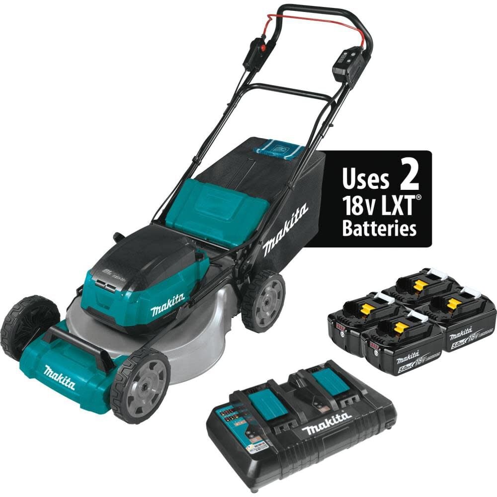 Makita 18V X2 (36V) LXT LithiumIon Brushless Cordless 21in Lawn Mower Kit with 4 Batteries (5.0Ah) - XML07PT1