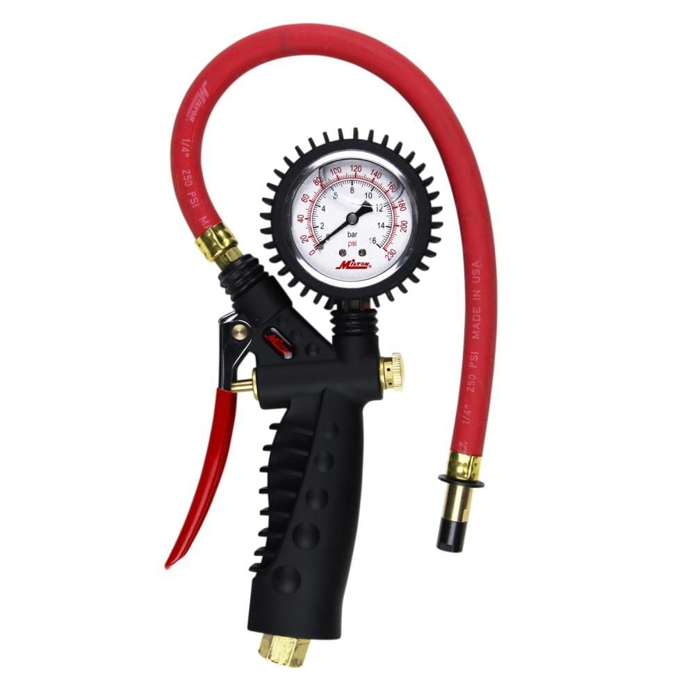 Milton S-574A Pro Analog Pistol Grip Inflator Gauge - Straight Chuck and 15in Hose - 230 PSI, large image number 1