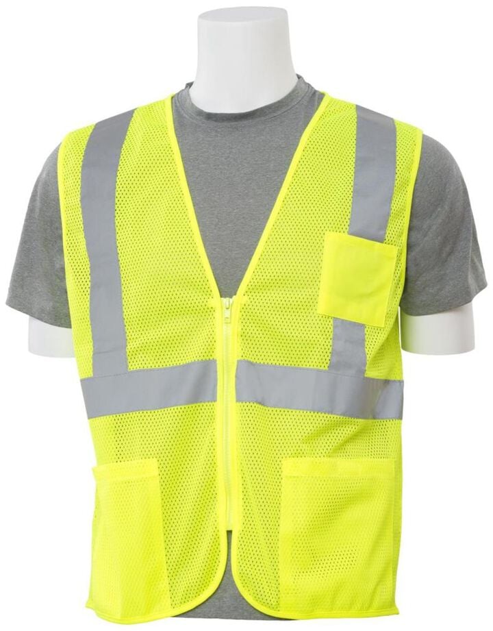 Delta Plus S363P Class 2 Mesh Hi Vis Lime Safety Vest with 4 Pockets, Small