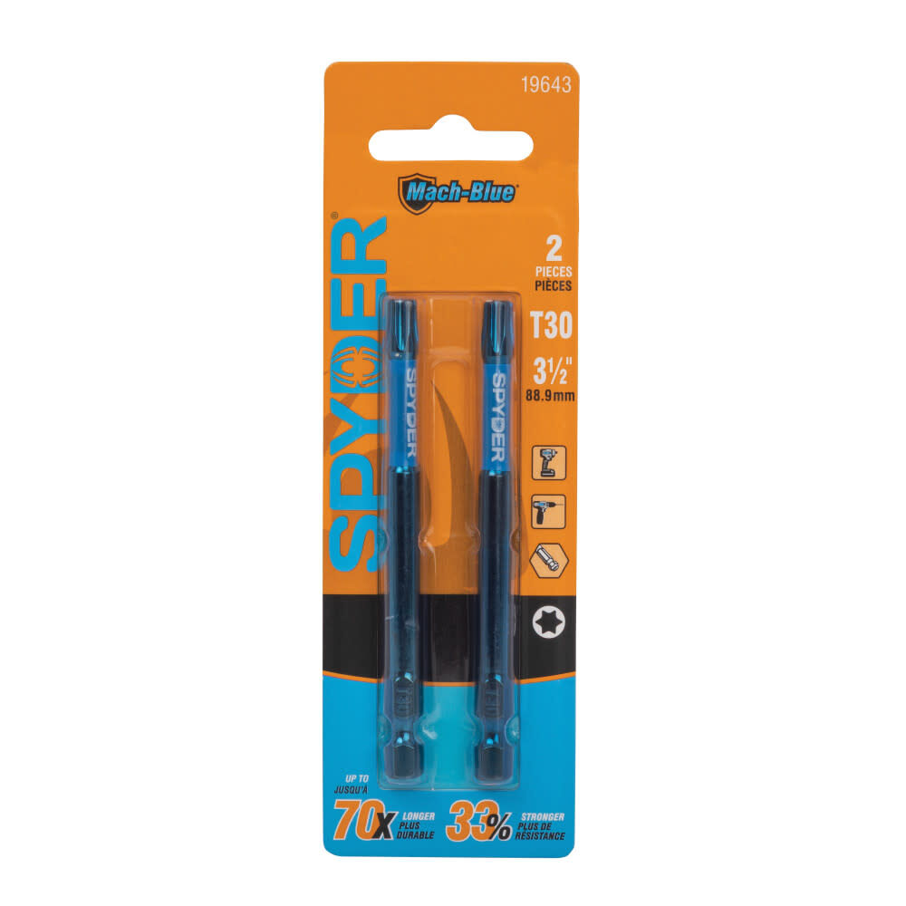 Spyder 3.5 Inch Long T30 Star Impact Driver Screwdriver Bit, 2 Pieces, large image number 1