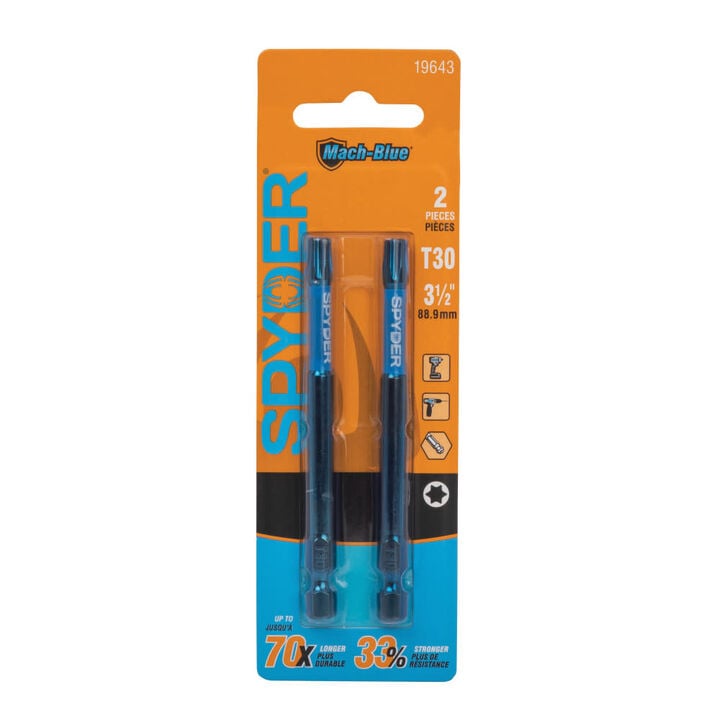 Spyder 3.5 Inch Long T30 Star Impact Driver Screwdriver Bit, 2 Pieces
