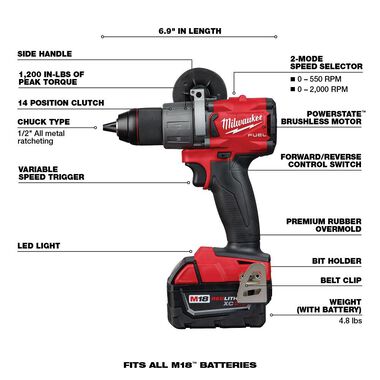 Milwaukee M18 FUEL 1/2inch Drill Driver Kit, large image number 7