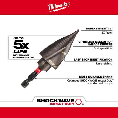 Milwaukee SHOCKWAVE Impact Duty Step Bit #9 7/8 in. &1-1/8 in., large image number 3