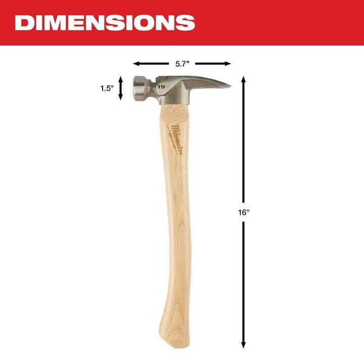 Milwaukee 19oz Milled Face Hickory Wood Framing Hammer, large image number 2
