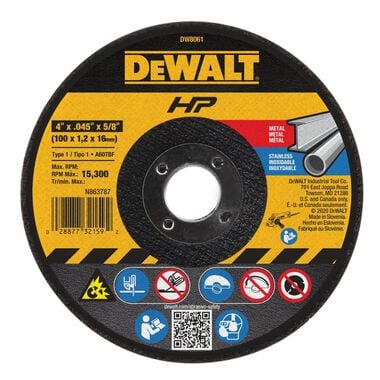 DEWALT Cutting Wheel 4in X .045in X 5/8in HP T1