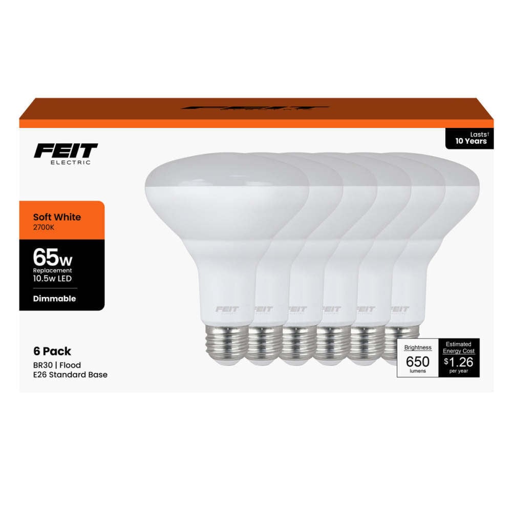 Feit Electric 10.5W 650 Lumens BR30 E26 Base Reflector LED Bulb Soft White 6 Pieces – 3537750