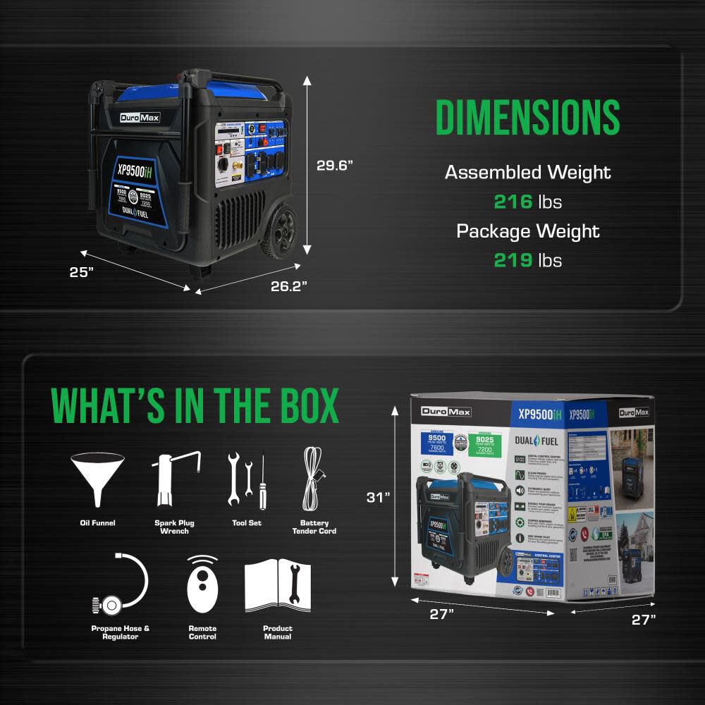 Duromax 9500 Watt Dual Fuel 49 State Portable Inverter Generator with CO Alert, large image number 8