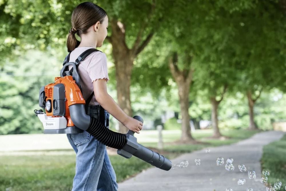 Husqvarna Battery Operated Toy Mower, Chain Saw, String Trimmer, and Backpack Bubble Blower, large image number 8