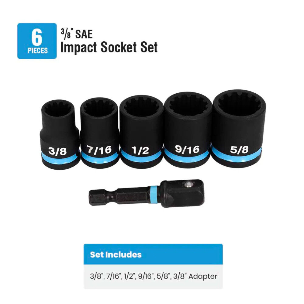 Spyder 3/8 Inch SAE Impact Socket Set With Adapter, 6 Pieces, large image number 6
