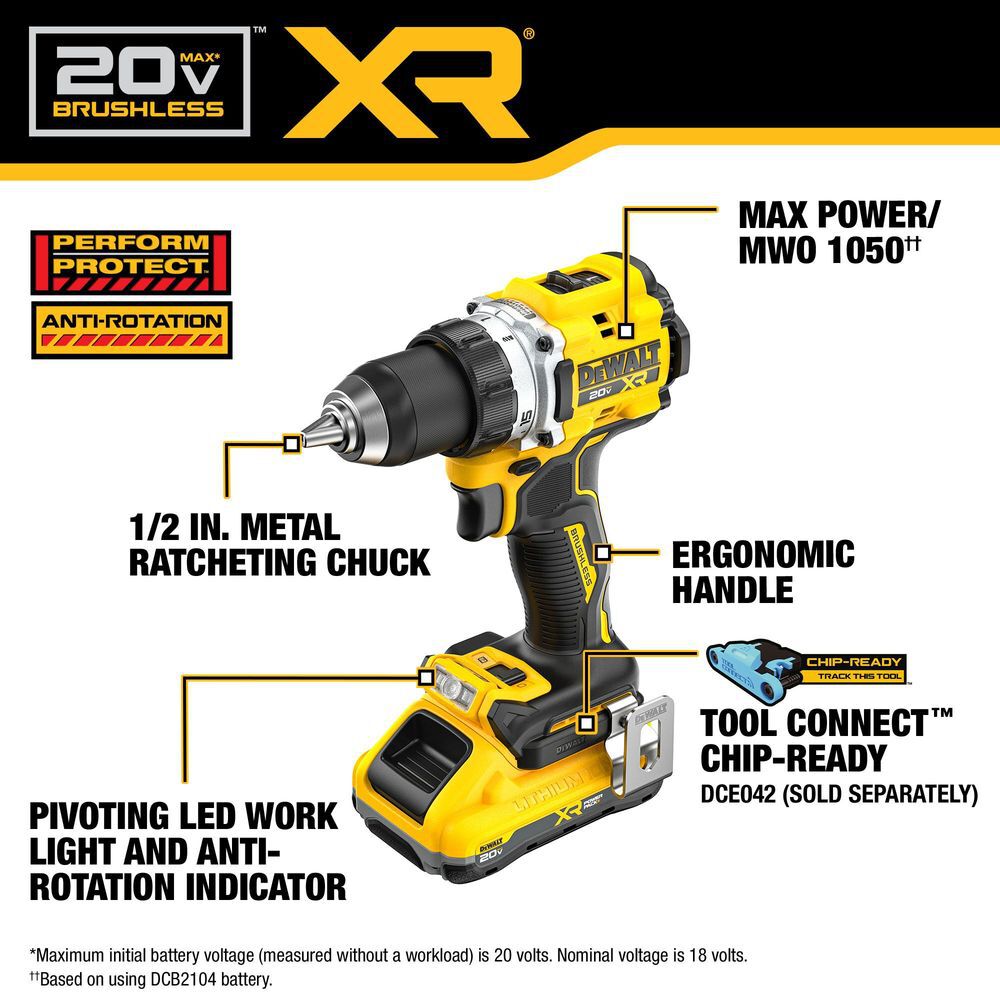 DEWALT 20V MAX XR Brushless Cordless 1/2 Inch Drill/Driver Kit With POWERPACK Batteries, large image number 4