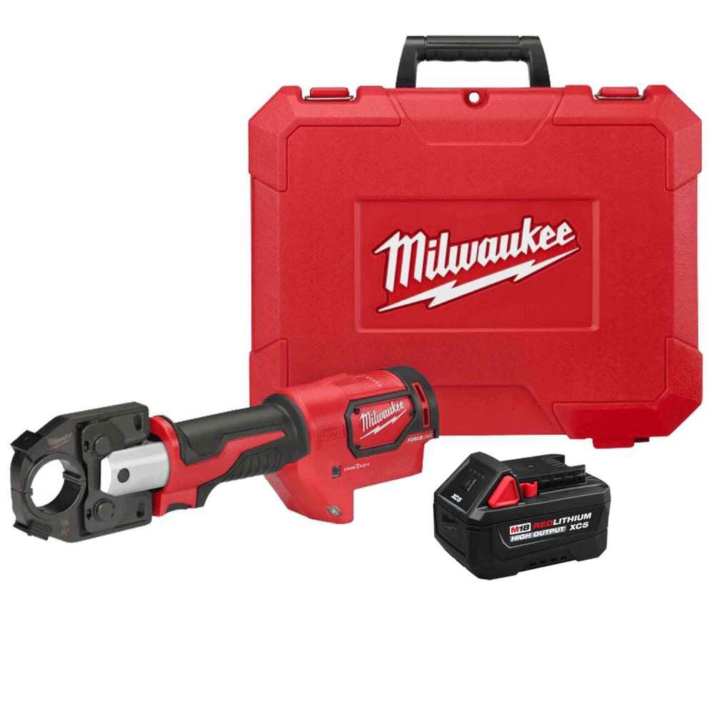 Milwaukee M18 FORCE LOGIC 600 MCM Crimper & M18 REDLITHIUM HIGH OUTPUT XC5 Battery, large image number 1