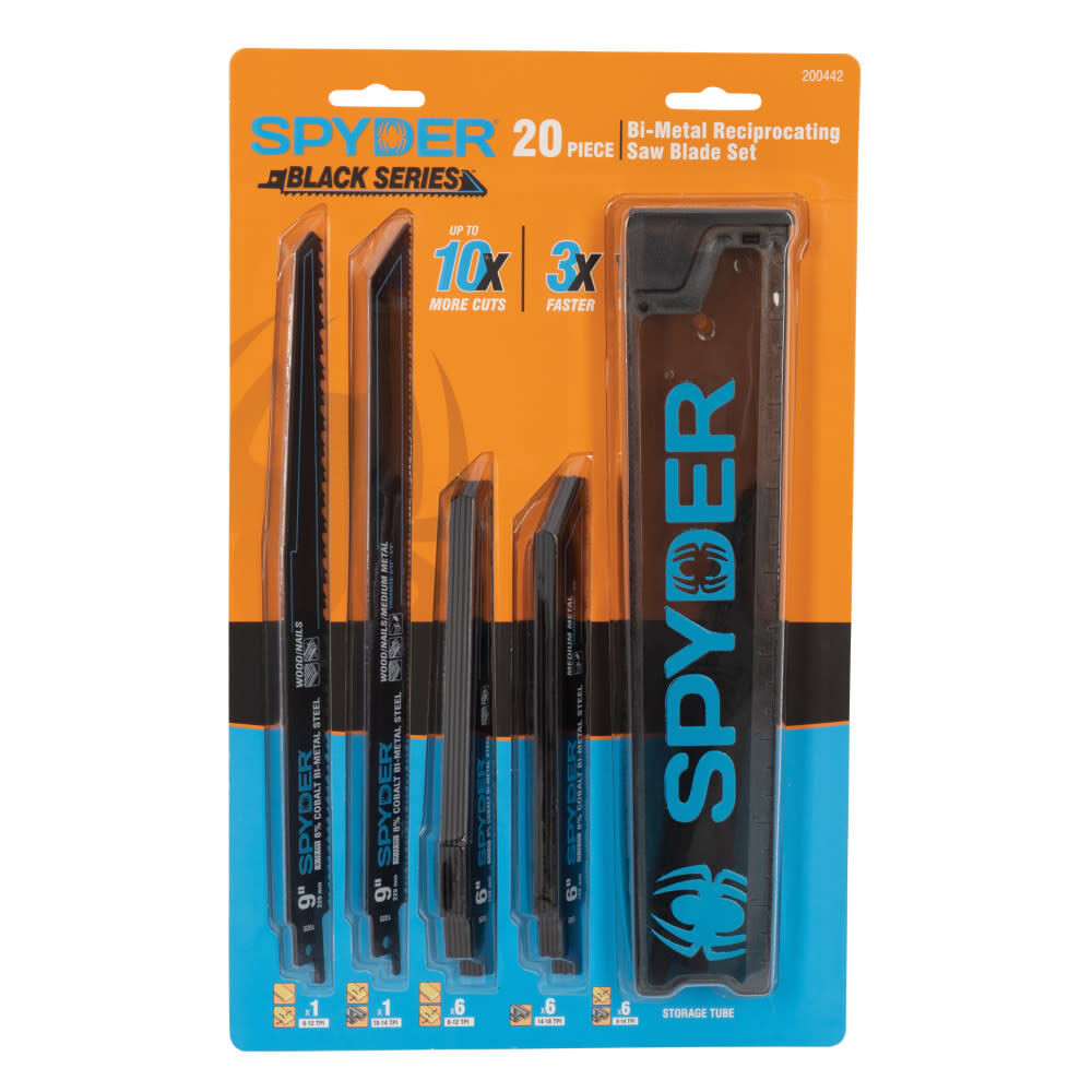 Spyder 20 Pieces 6 & 9 Inch Bi-Metal Reciprocating Blade Set with Case, 6-18 TPI, large image number 1