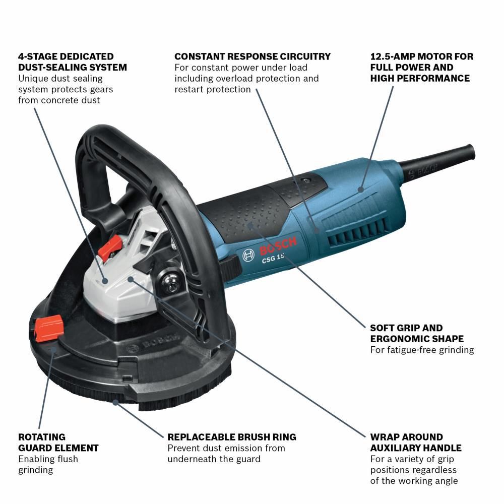 Bosch 5 Inch Concrete Surfacing Grinder with Dedicated Dust-Collection Shroud, large image number 2