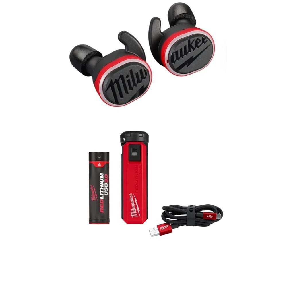 Milwaukee USB Bluetooth Jobsite Ear Buds, Charger and Power Source Kit Bundle, large image number 1