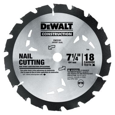 DEWALT Series 20 7-1/4 in. 18T Nail Cutting Circular Saw Blade, large image number 0