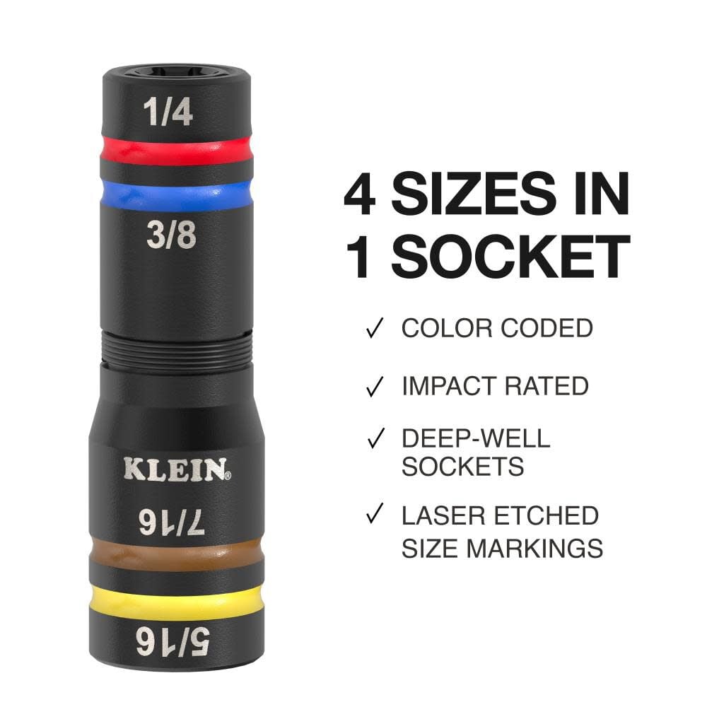 Klein Tools KNECT Quad-12 Deep-Well Heavy-Duty Impact Flip Sockets, SAE, 6-Piece, large image number 2