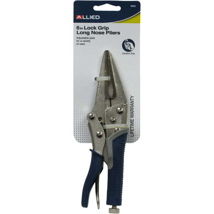 Allied International 6 Inch Drop Forged Carbon Steel Lock Grip Long Nose Plier, large image number 1