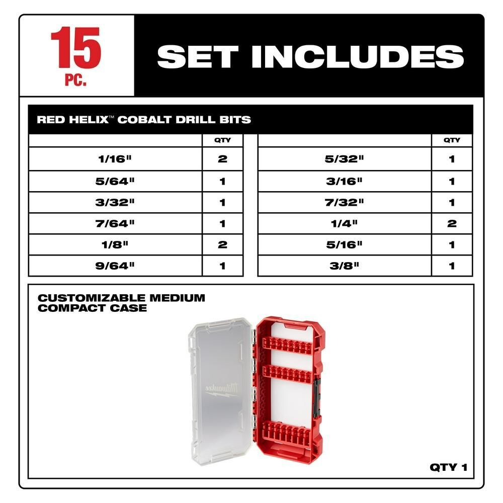 Milwaukee RED HELIX Cobalt Drill Bit Set 15pc, large image number 3