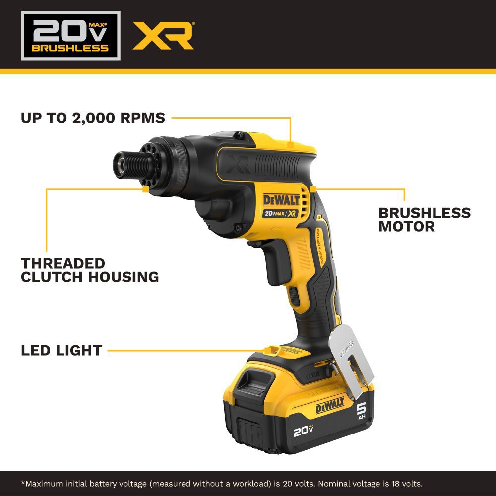 DEWALT 20V MAX XR Cordless Brushless Drywall Screw Gun Kit, large image number 3