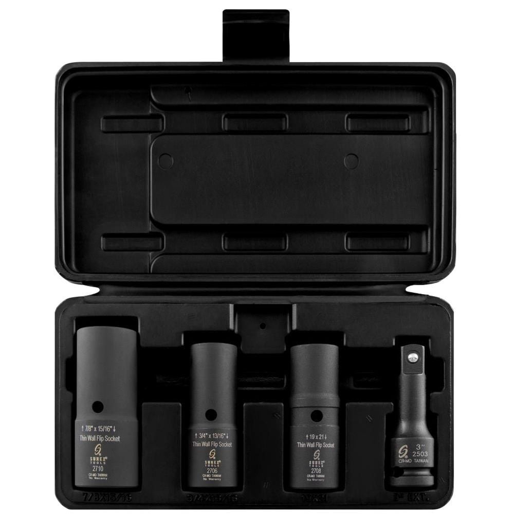 Sunex 1/2 In. Dr. 4 pc. SAE & Metric Deep Thin Wall Flip Socket Set, large image number 1