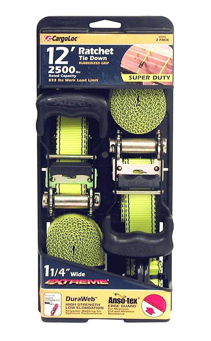 Allied International Cargoloc 2 pc 1-1/4 Inch x 12 Ft. Ratchet Tie Downs with J-Hooks