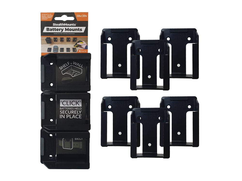 Stealthmounts Battery Mounts for Stanley 18v/& Decker 18&20v/Porter Cable 20v 6pk Black, large image number 1