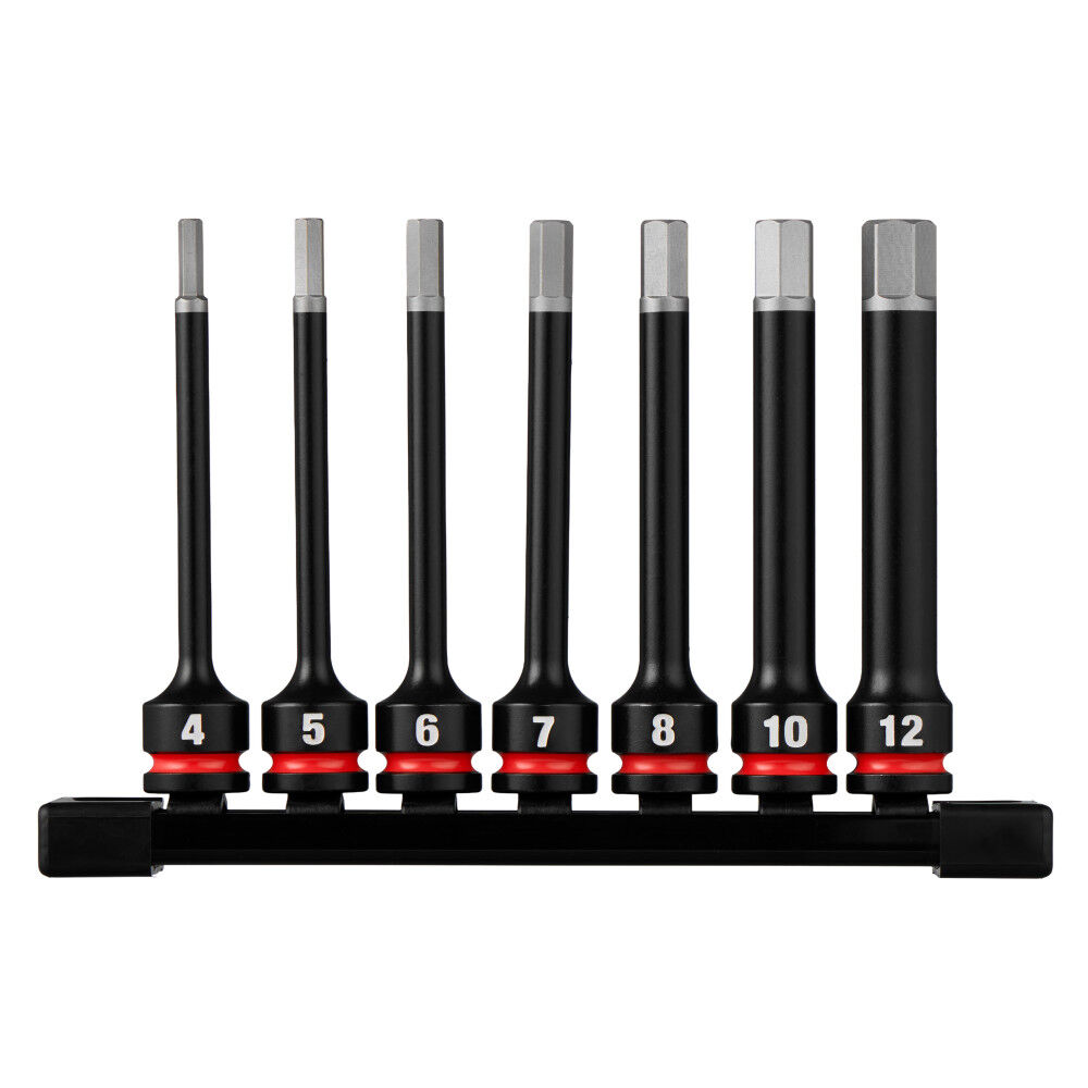 Milwaukee SHOCKWAVE Impact Duty 3/8 Inch Drive 4 Inch Hex Metric Bit Socket Set 7 Pieces - 49-66-7253