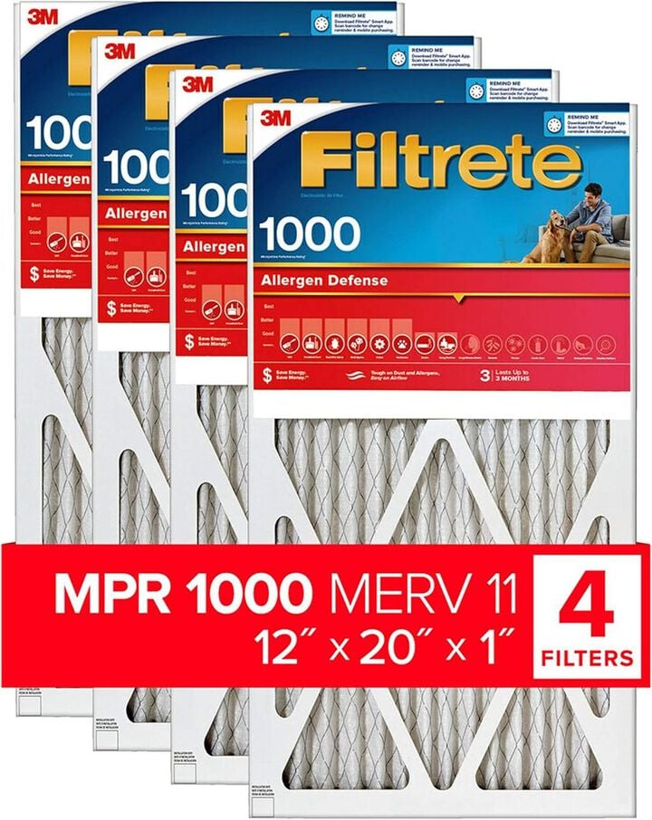 3M Filtrete 12 x 20 x 1-Inch 1000 MPR MERV 11 Allergen Defense Furnace Air Filter, 4-Pack, large image number 0