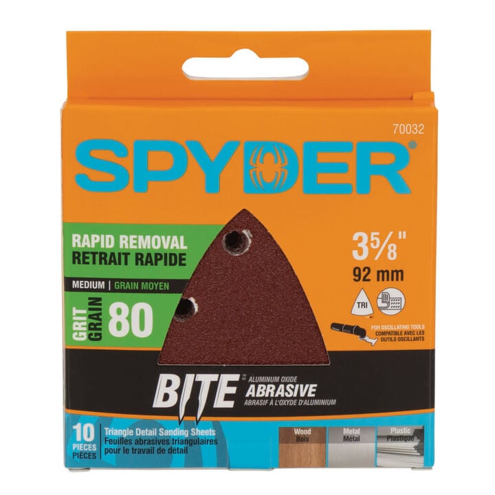 Spyder Detail Sander Triangle, 80 Grit Alum Oxide, 3-5/8 Inch Mouse, 10 Pieces