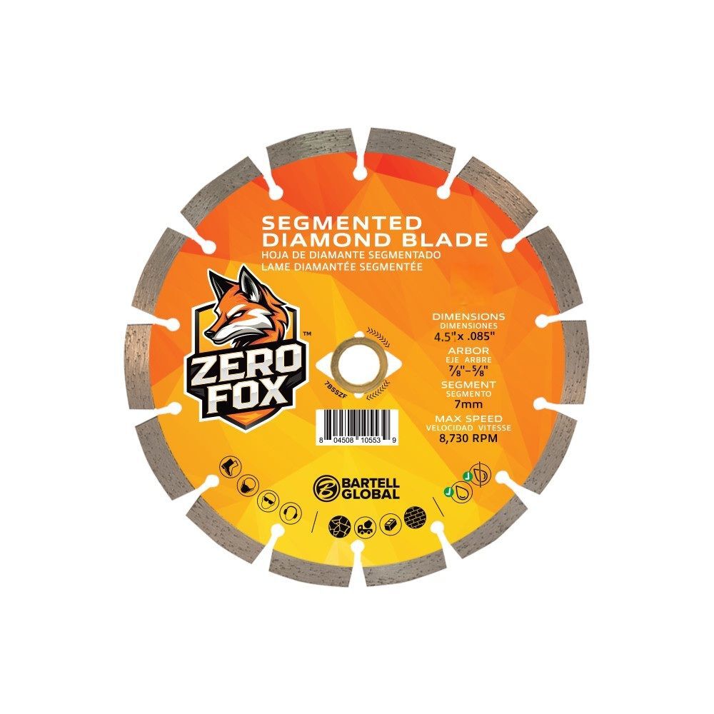 Bartell Morrison Zero Fox 4.5 Inch Segmented Rin Diamond Blade for Concrete, large image number 1