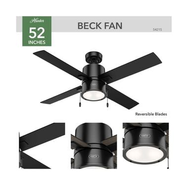 Hunter Fan Beck Ceiling Fan 52in Matte Black/Greyed Walnut, large image number 2