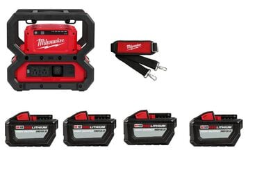 Milwaukee M18 CARRY ON 3600W/1800W Power Supply Shoulder Strap & HIGH OUTPUT HD 12.0Ah Battery 4pk Bundle