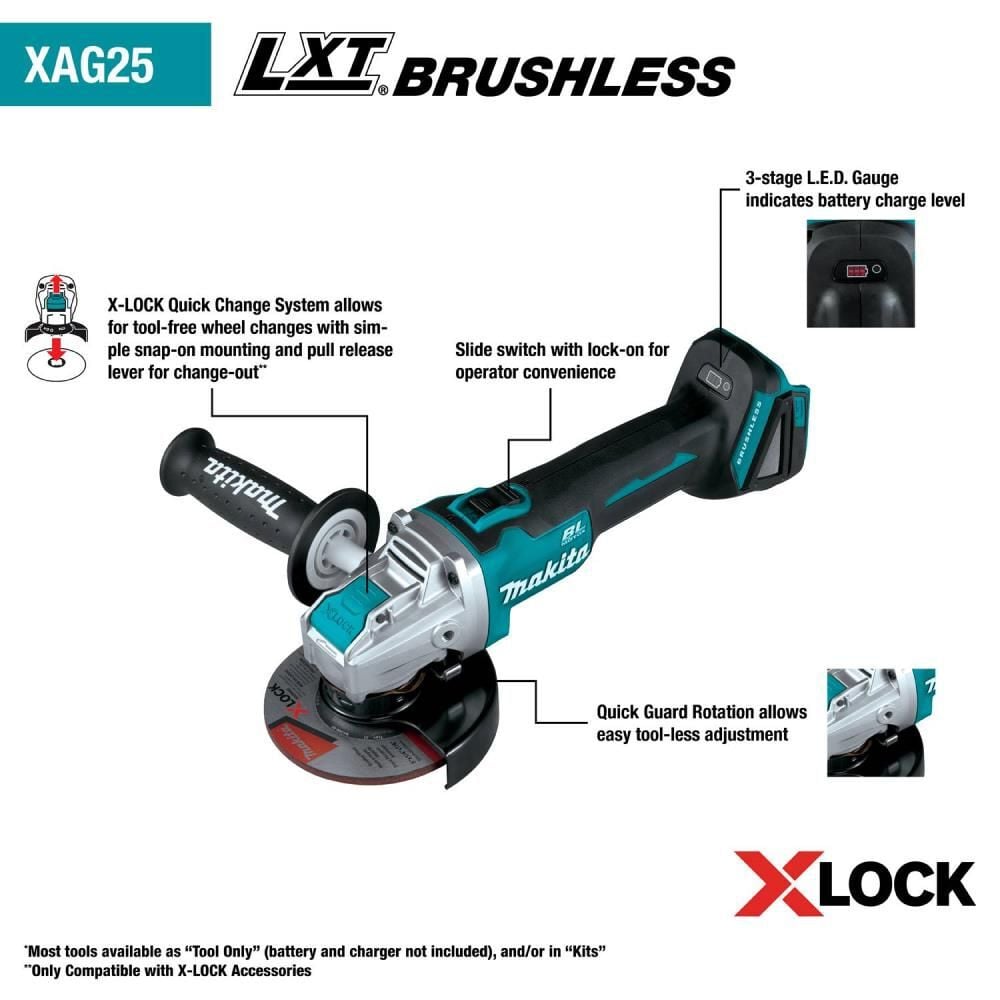 Makita 18V LXT 4 1/2 / 5in X-LOCK Angle Grinder with AFT (Bare Tool), large image number 8