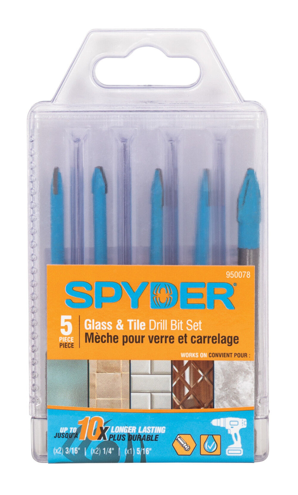 Spyder 3.5 Inch Tile & Glass Drill Bit Set, Carbide-Tipped, 5 Pieces, large image number 9