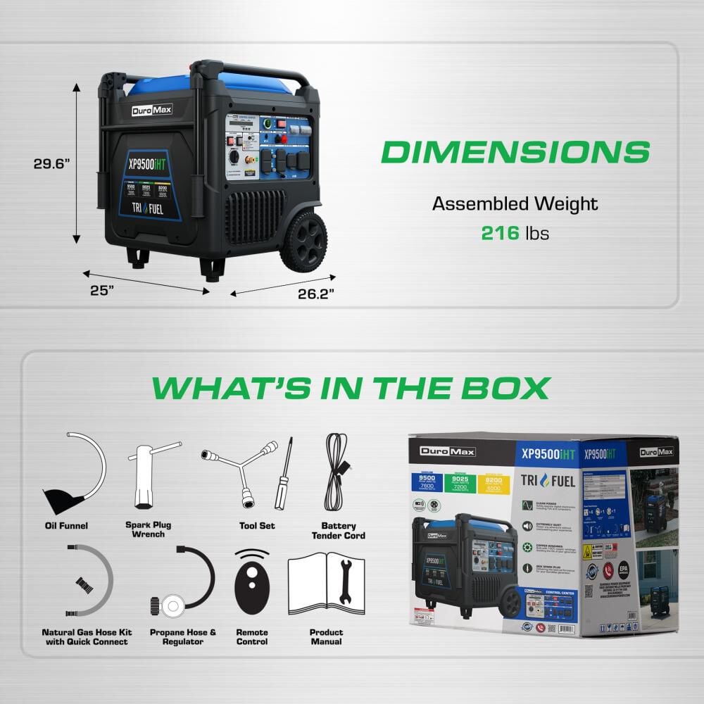 Duromax 9500 Watt Tri Fuel 49 State Portable Inverter Generator with CO Sensor, large image number 8