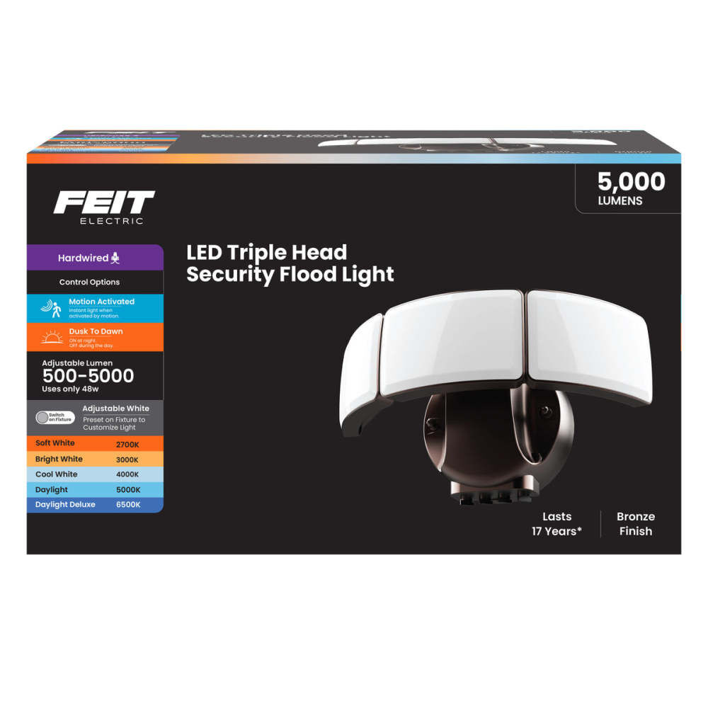 Feit Electric 10-1/2 Inch 48W 5000 Lumens Triple Head Motion Floodlight Bronze, large image number 2